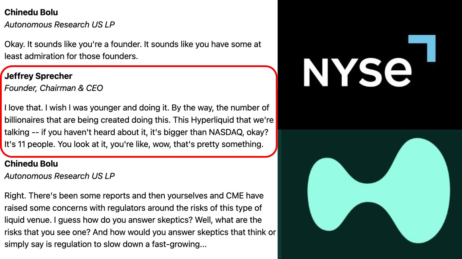 Fuente: X. Comentarios del CEO del NYSE sobre Hyperliquid
